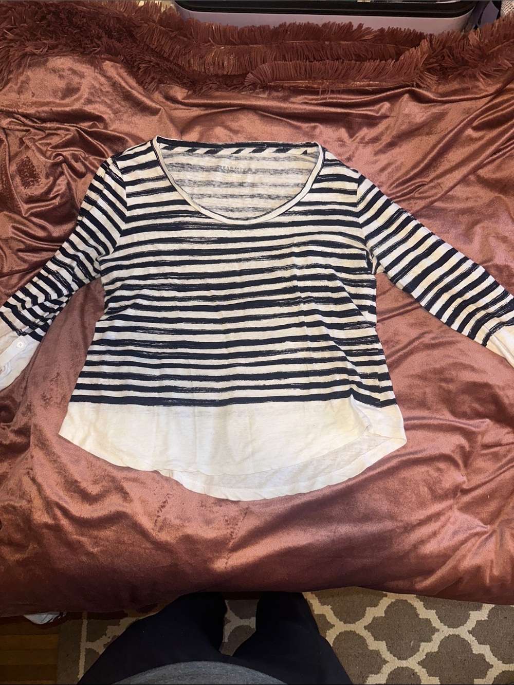 Talbots Navy and White Striped Long Sleeve Tee